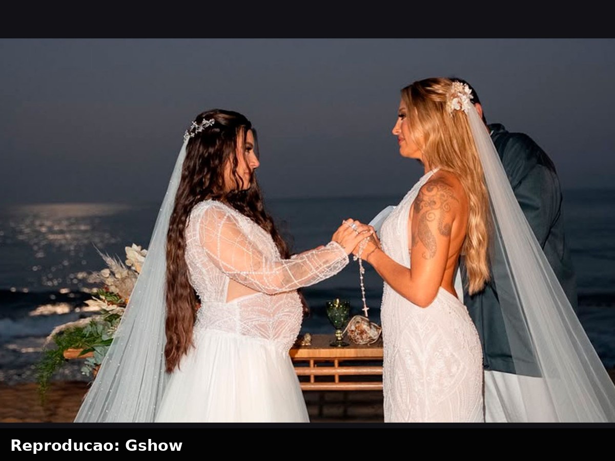 Lauana Prado se casa grávida com Tati Dias e vira alvo de ataques
