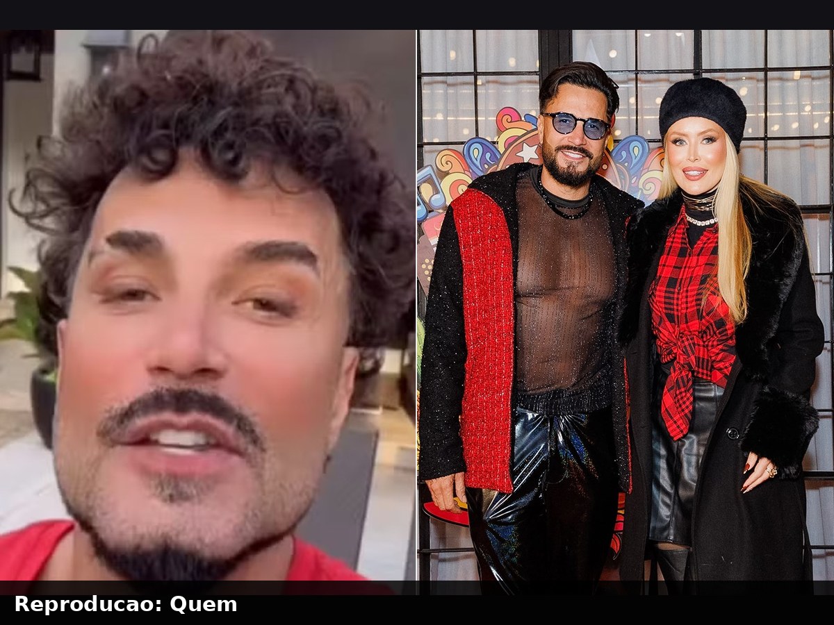 Latino exibe novo rosto após harmonização em festival com a esposa